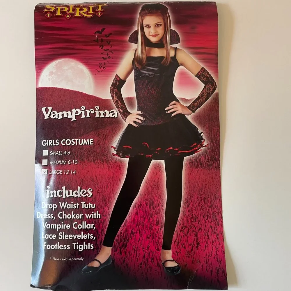 Vampire “Vampirina” Costume Black Red Lace Girls Size Large 12/14